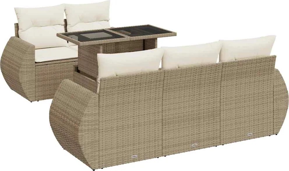 vidaXL 6 részes bézs polyrattan kerti ülőgarnitúra párnával