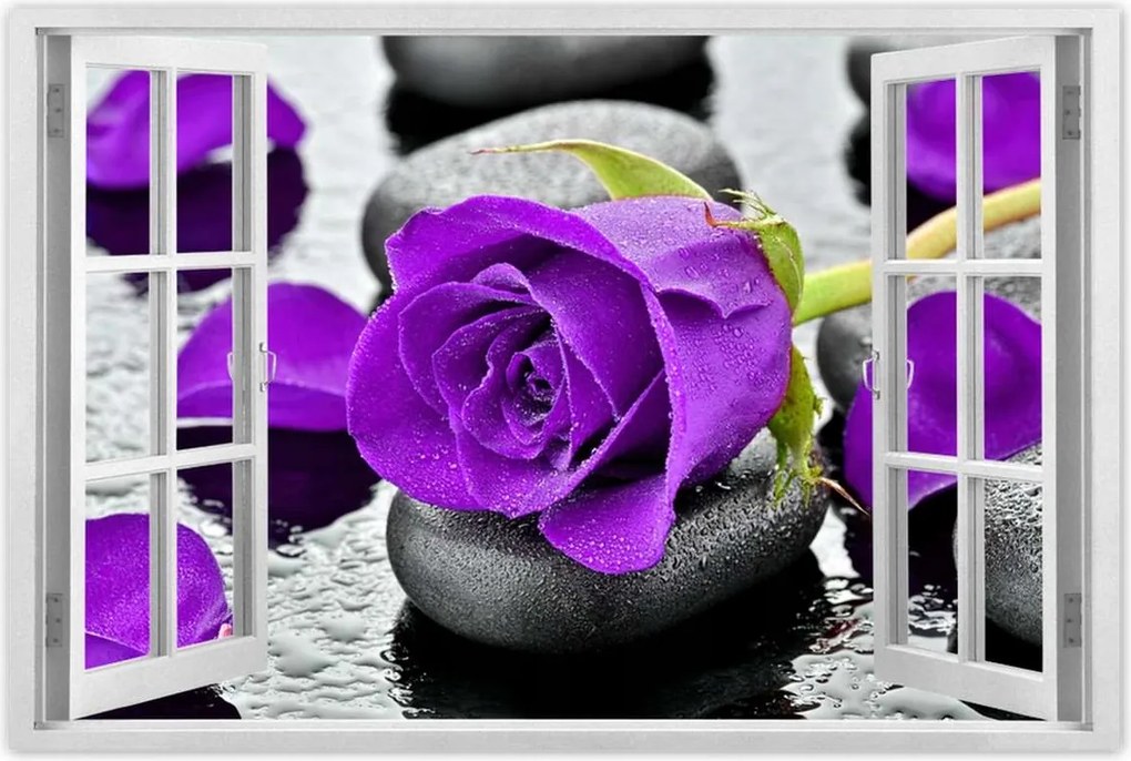 Poszter 60x40 Lila rózsa kövek