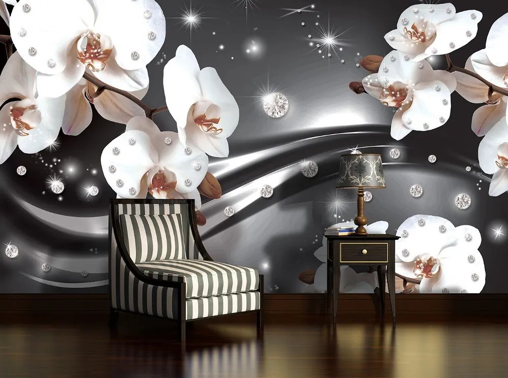 Orchidea gyémántokkal poszter, fotótapéta, Vlies (208 x 146 cm)