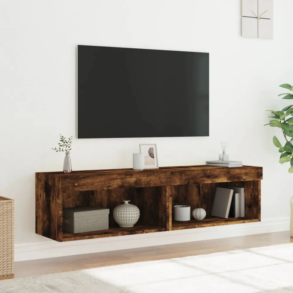 2 db füstös tölgy színű TV-szekrény LED-ekkel 60 x 30 x 30 cm