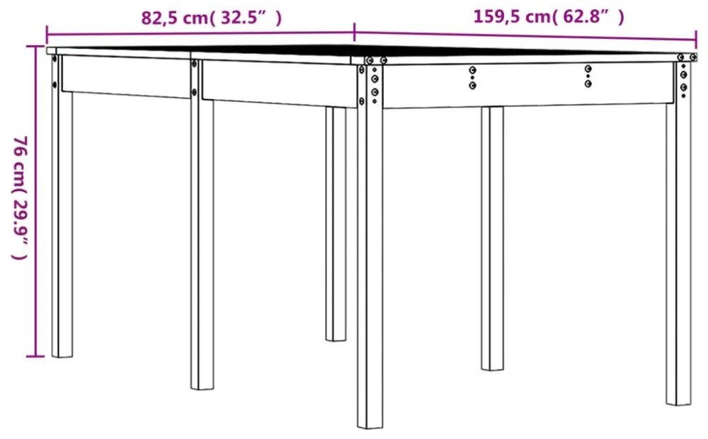 mézbarna tömör fenyőfa kerti asztal 159,5 x 82,5 x 76 cm