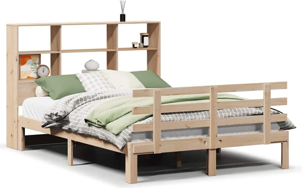 vidaXL tömör fenyőfa könyvespolcos ágy matrac nélkül 160 x 200 cm