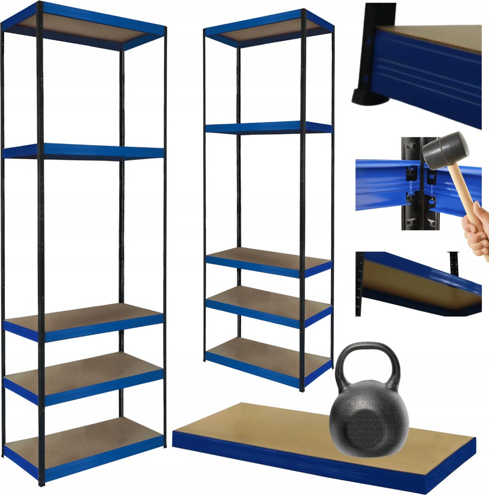 Tárolószekrény fém állvány Helios 213x35x35cm 5Px175kg Tömör Kék