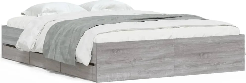 vidaXL szürke sonoma színű szerelt fa ágykeret fiókokkal 140 x 190 cm