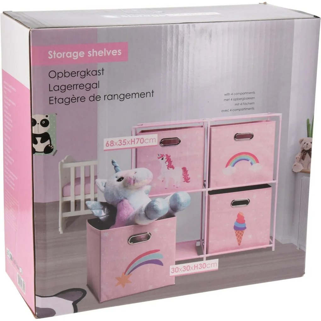 Tárolási megoldások Gyermek szekrény 4 tárolódobozzal, 68 x 35 x 70 cm