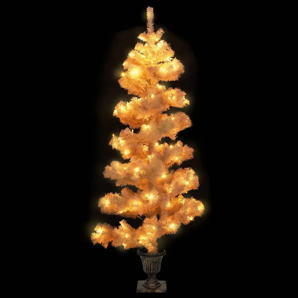 fehér PVC kivilágított kacskaringós karácsonyfa kaspóval 120 cm