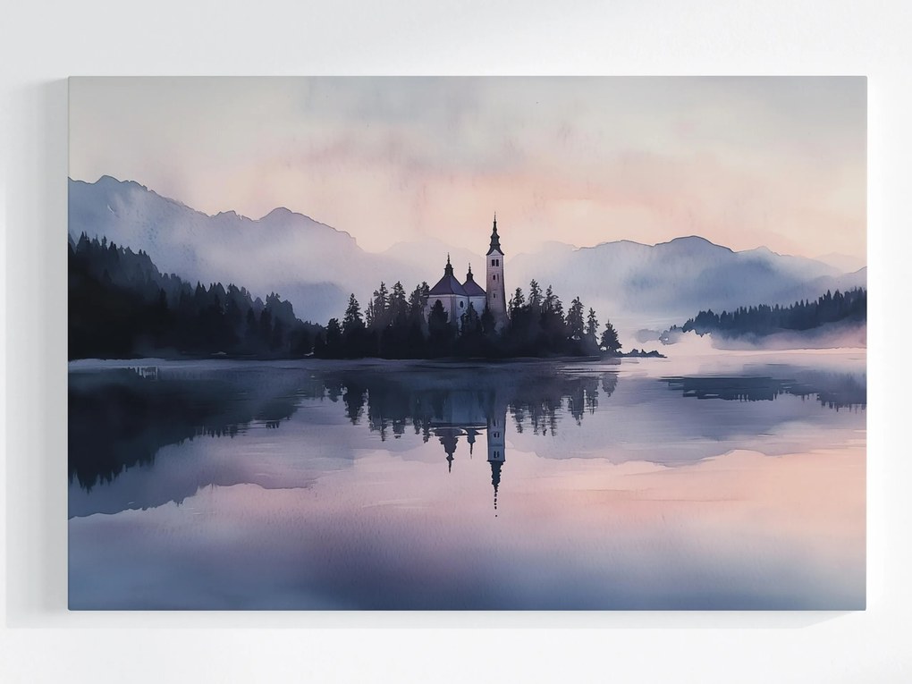 Vászonkép Canvas Tó Templom Hegyek Hiba Szlovénia Alpok 120x80