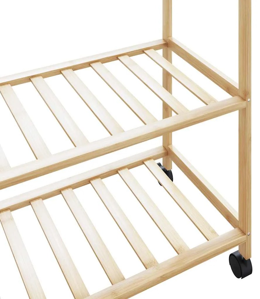 bambusz ruhaállvány polcokkal és kerekekkel 110x40x180 cm