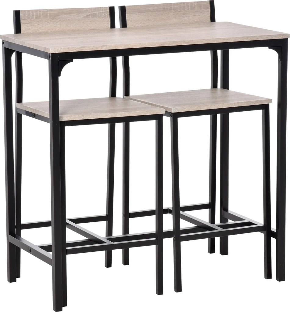 HOMCOM Bárasztal Szett - Bárasztal 2 Bárszék Konyhaasztal Háttámlás Székekkel Étkezőbe, Konyhába, Természetes Fa | Aosom