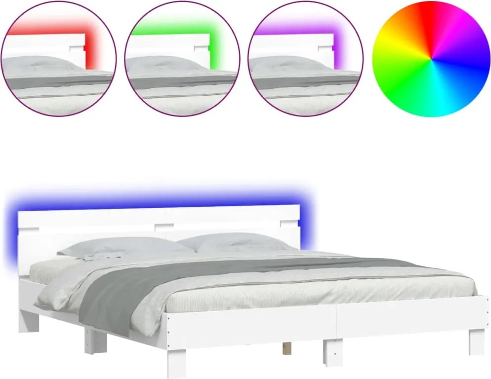 vidaXL fehér ágykeret fejtámlával és LED-del 200 x 200 cm
