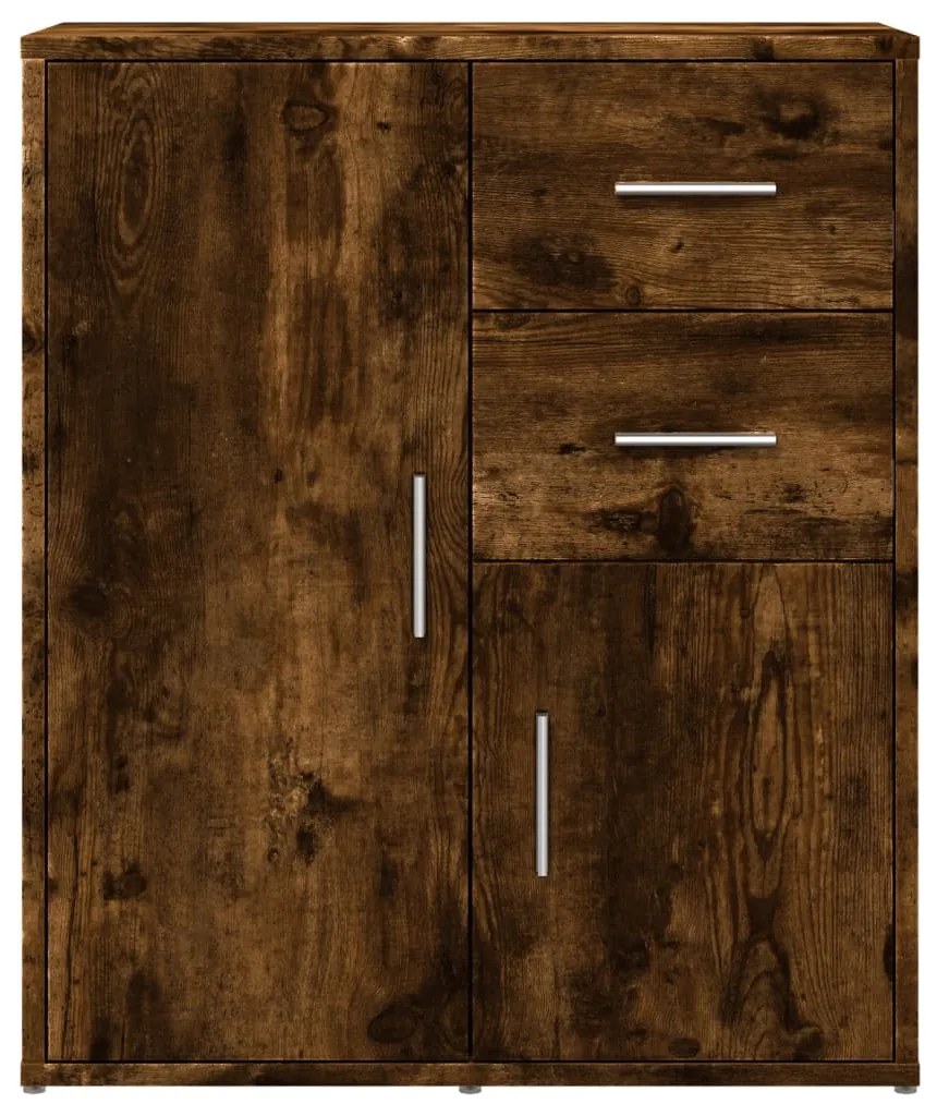 2 db füstös tölgy színű szerelt fa tálalószekrény 60x31x70 cm