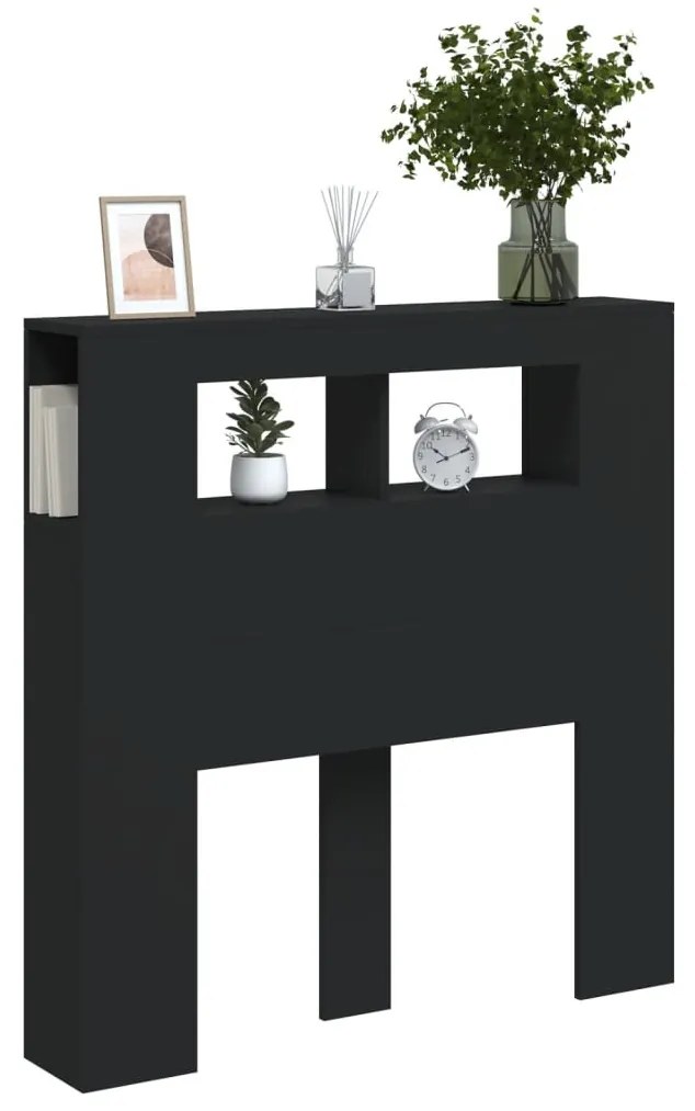 fekete szerelt fa LED-es fejtámla 100x18,5x103,5 cm