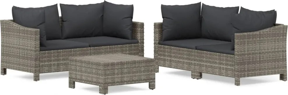 vidaXL 5 részes szürke polyrattan kerti ülőgarnitúra párnákkal