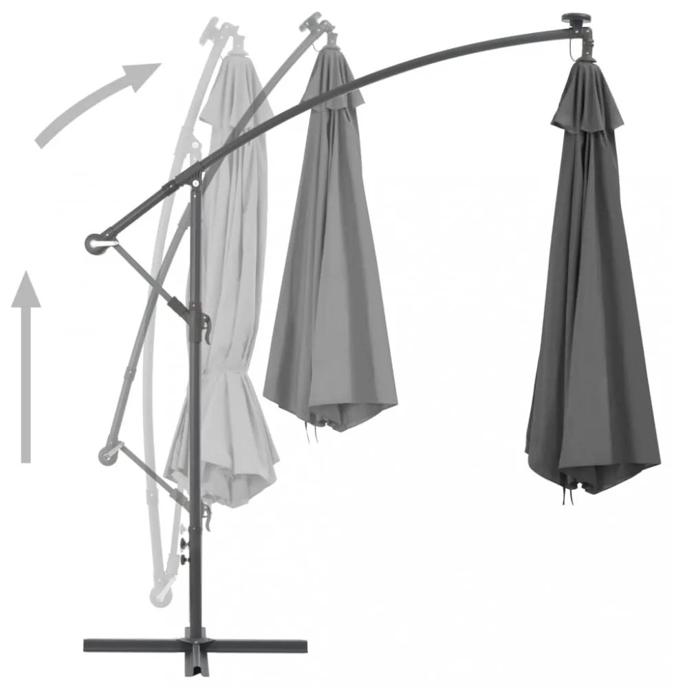antracit konzolos kerti napernyő LED-del és fémrúddal 350 cm