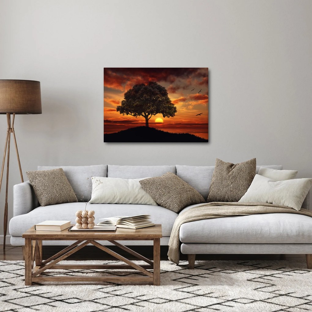 Fa képe naplementével (70x50 cm)