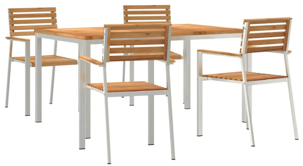 5 részes Kerti étkező garnitúra Tömör fából, Kültéri étkező asztal 150x90x75 cm Tömör fából, Összecsukható kerti székek 4 db Tömör fából és acélból
