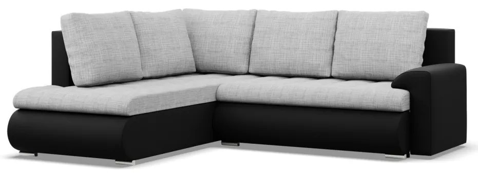 Tokio sarokkanapé, L alakú háttámlával, 2 ágyneműtartóval, fonott + műbőr, baloldali, szürke - fekete