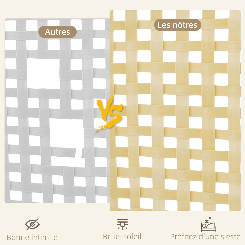 HOMCOM Belső Fa Terelő 4 Panel 170 x 160 cm, Összecsukható és Hordozható, Kézzel Szőtt Minta, Elválasztó Partíció Nappaliba, Hálószobába, Otthonra, Fe