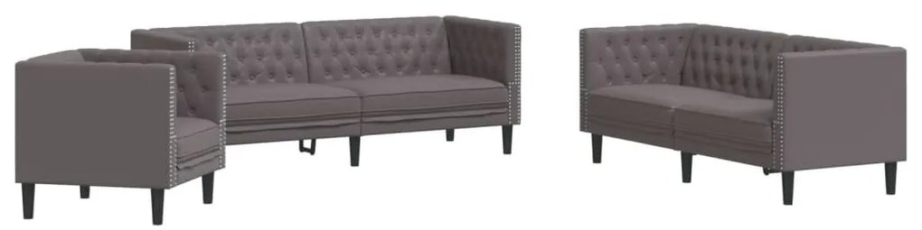3 részes szürke műbőr Chesterfield kanapégarnitúra