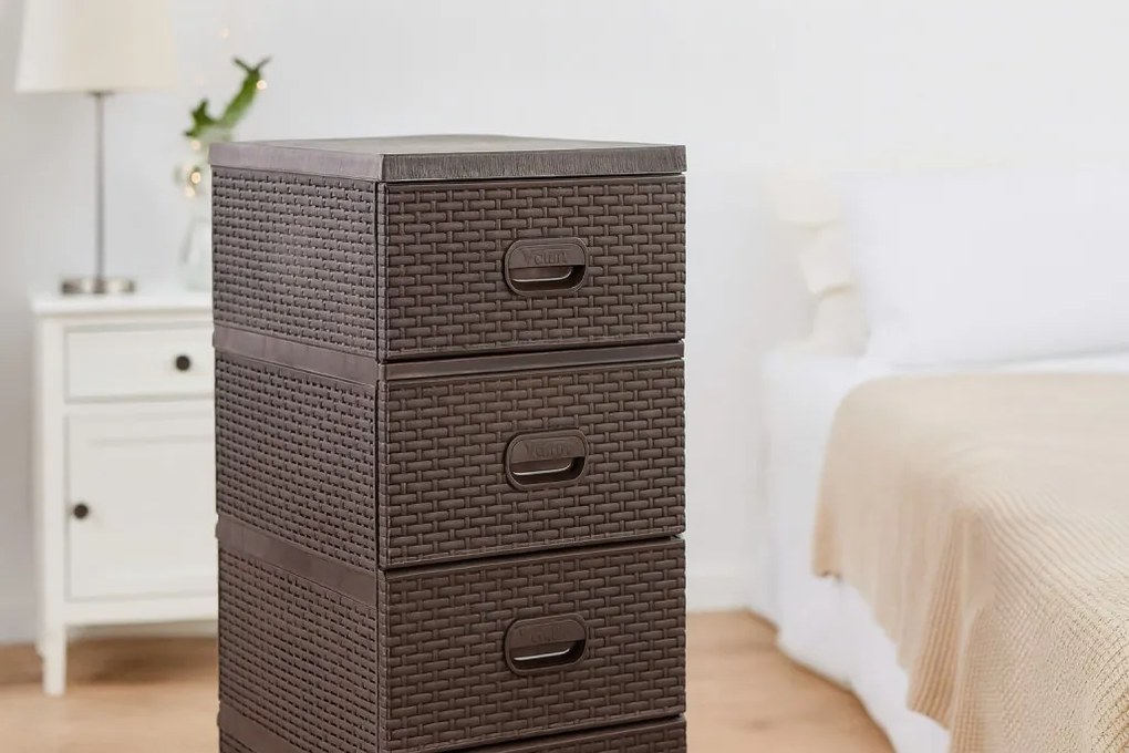 Rattanhatású Műanyag 4 Fiókos Komód 38 x 45 x 90 cm