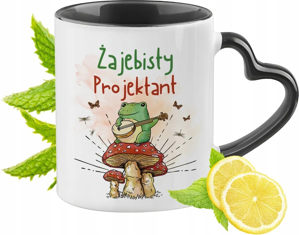 Tervezőnek Fekete Bögre Szív Alakú Füllel Ajándék