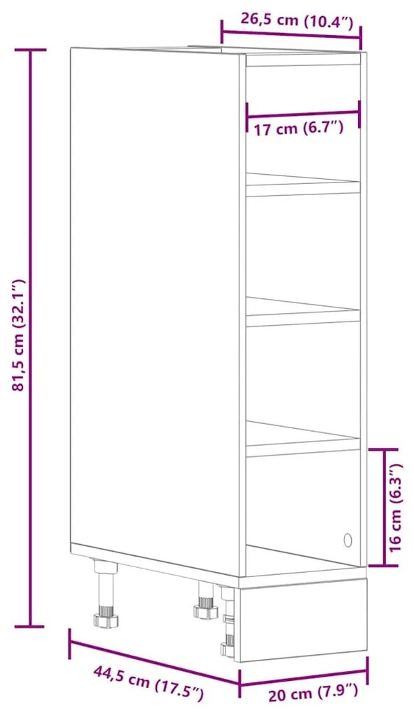 vidaXL “Riga” betonszürke szerelt fa alsószekrény 20x44,5x81,5 cm
