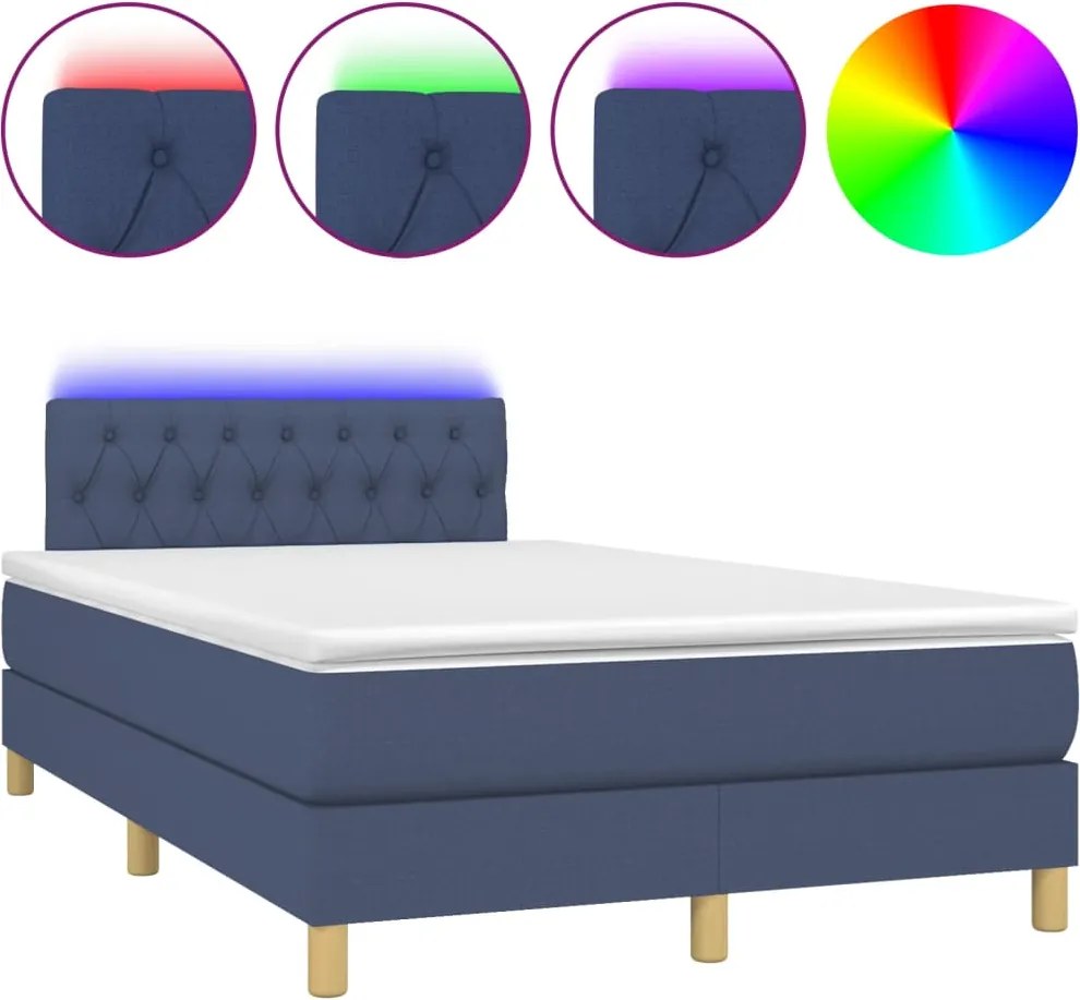 vidaXL kék szövet rugós és LED-es ágy matraccal 120x190 cm