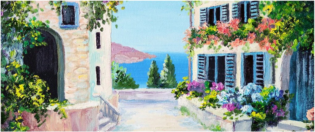 Kép - görög utca, olajfestmény (120x50 cm)