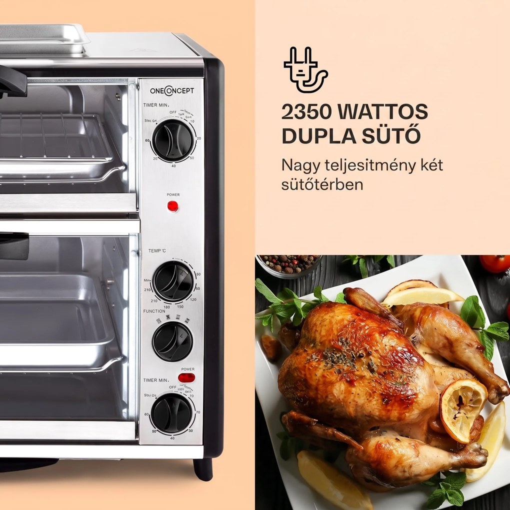 OneConcept All-You-Can-Eat, dupla mini sütő grill-lemezzel, 42 L, 2350 W