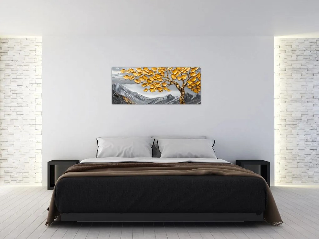 Kép – Fa arany levelekkel (120x50 cm)