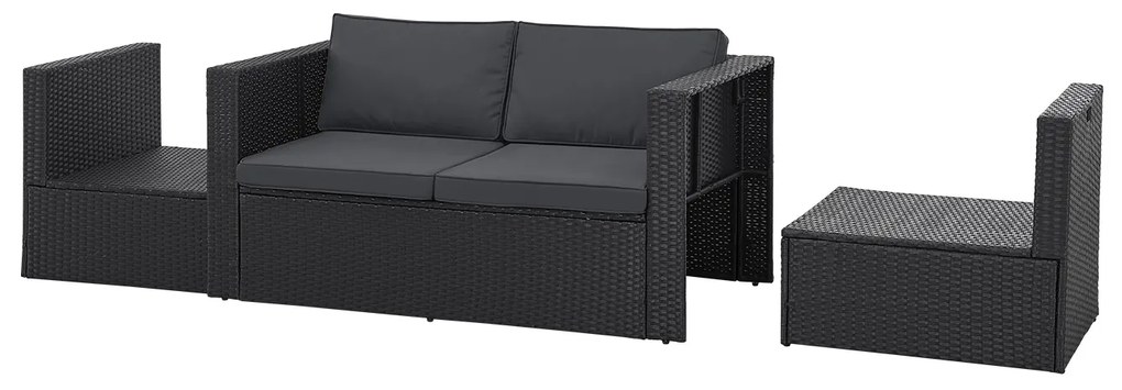 Juskys Salou rattan kerti bútor szett - fekete