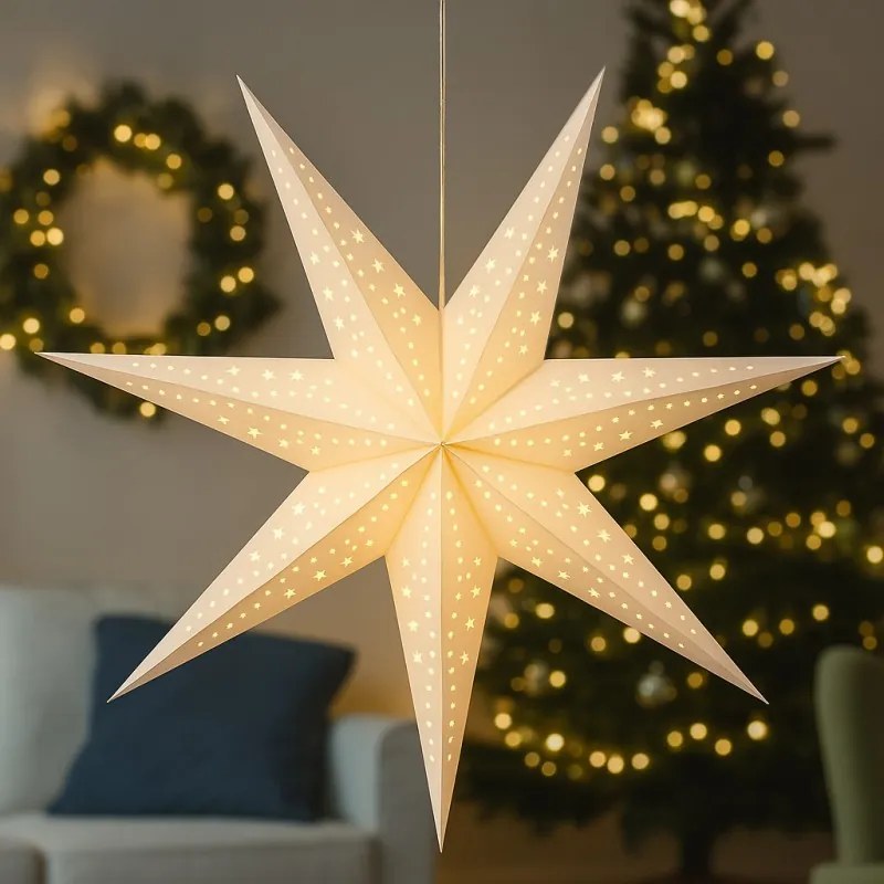 Karácsonyi papír csillag hétszögű STARION 60 cm, fehér