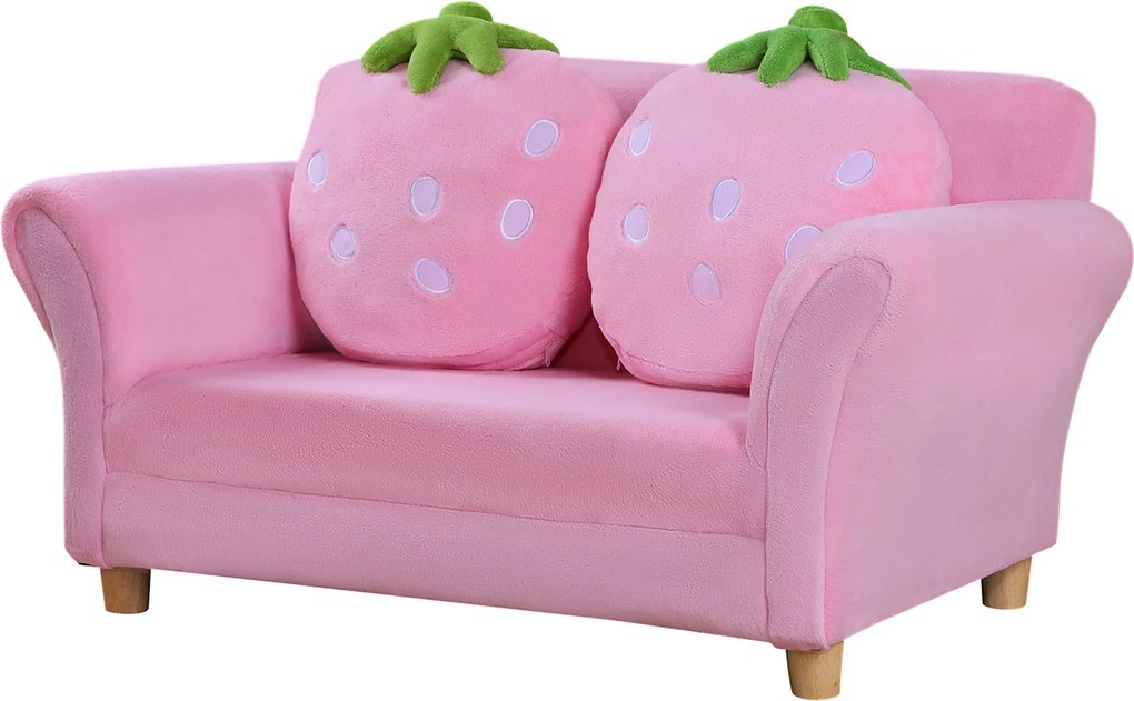 HOMCOM Gyermekkanapé Gyerek Szék Kanapé Bársony Sofà (Eper Kanapé) | Aosom