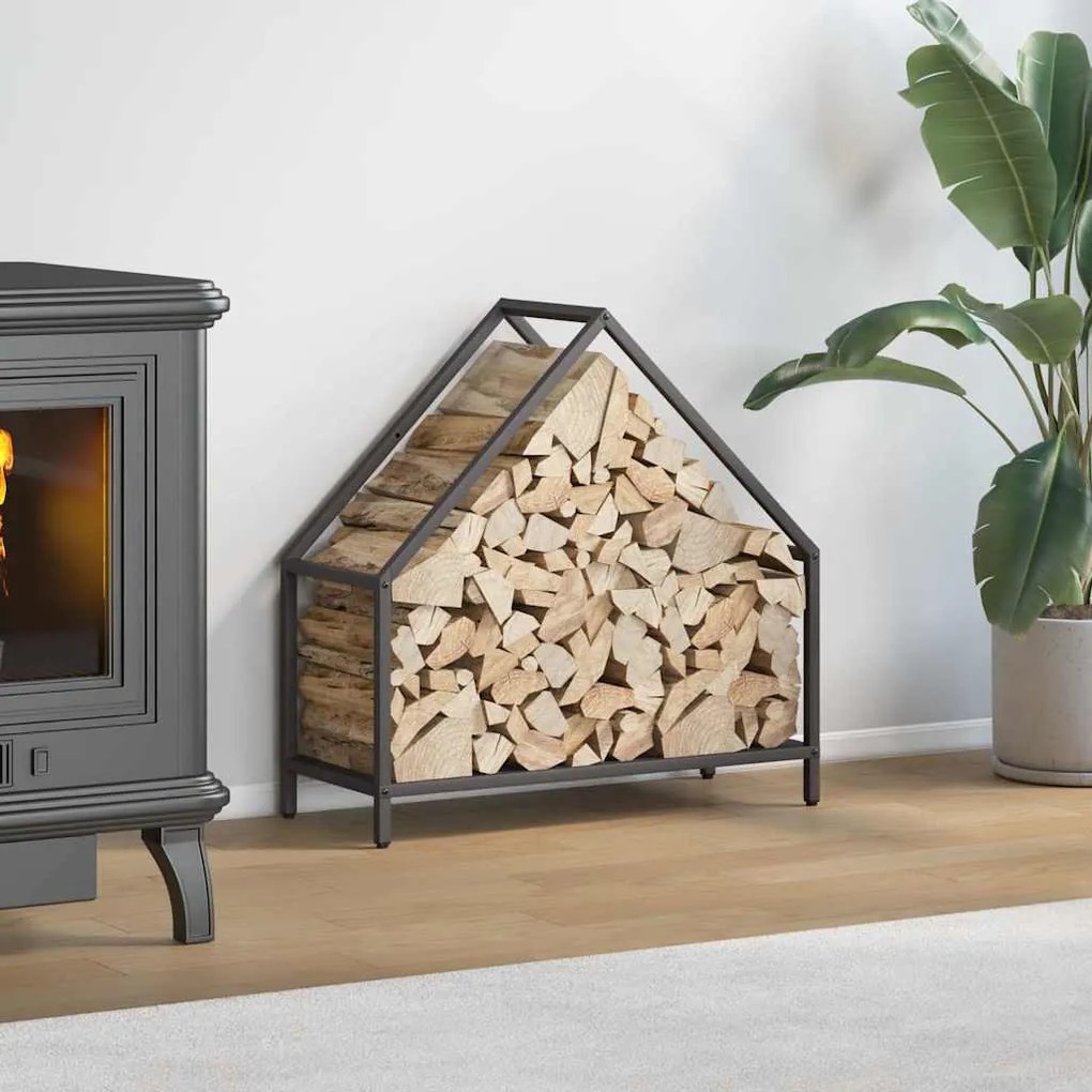 vidaXL fekete hidegen hengerelt acél tűzifatároló 60x25x60 cm