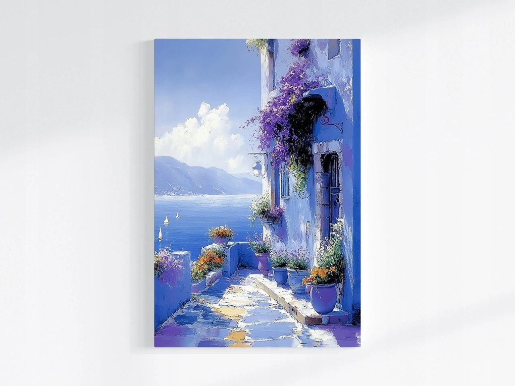 Vászonkép Canvas Tájkép Kilátás Görögország Tenger Ház Terasz Virágok 80x120