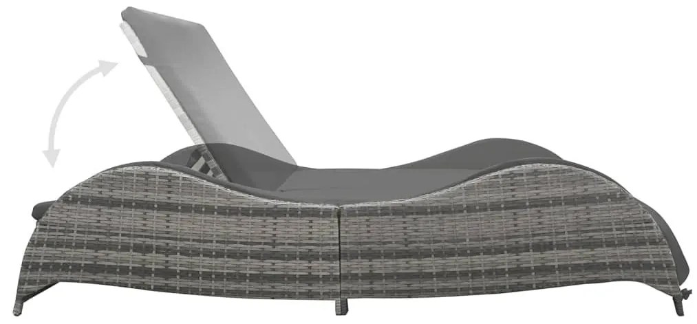 Kétszemélyes antracitszürke polyrattan napozóágy párnával