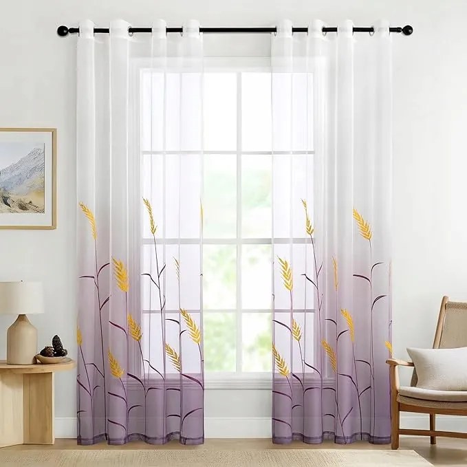 Klasszikus poliészter függöny 140 cm x 225 Miulee lila-fehér 2 db