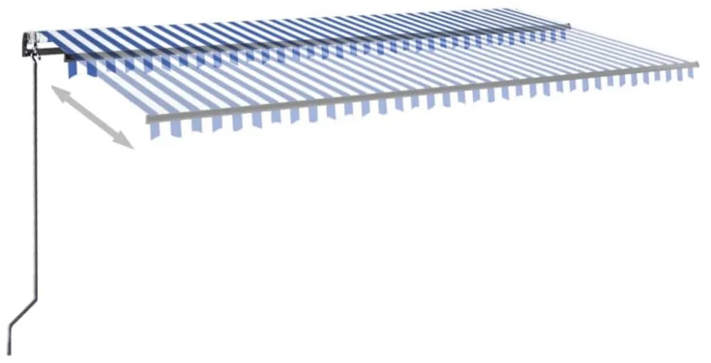kék/fehér automata szélérzékelős és LED-es napellenző 600x300cm