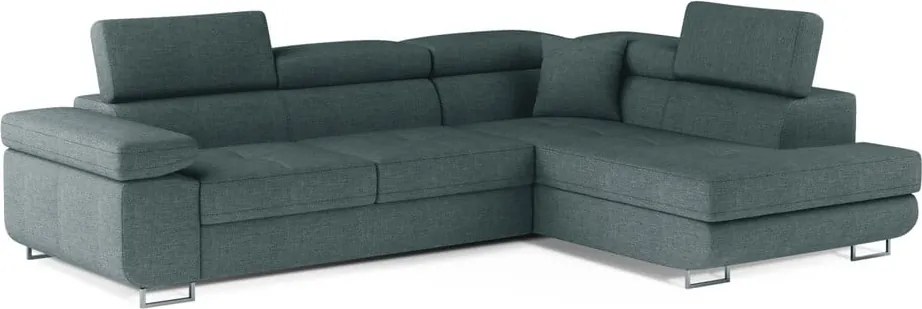 Kék kinyitható-tárolóhelyes sarokkanapé (jobb oldali-L alakú) Anton – ELTAP