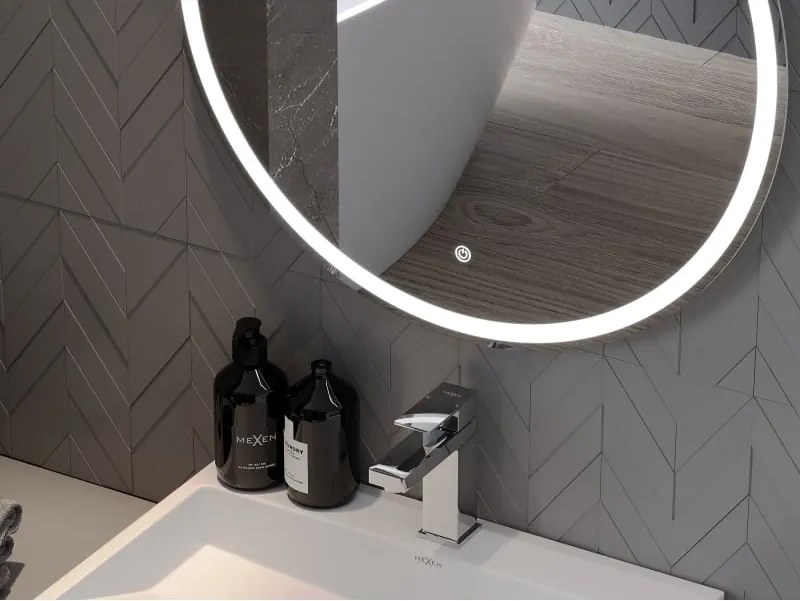 Mexen Gobi megvilágított fürdőszobai tükör, kerek 60 cm, LED 6000K, páramentesítő - 9801-060-060-611-00