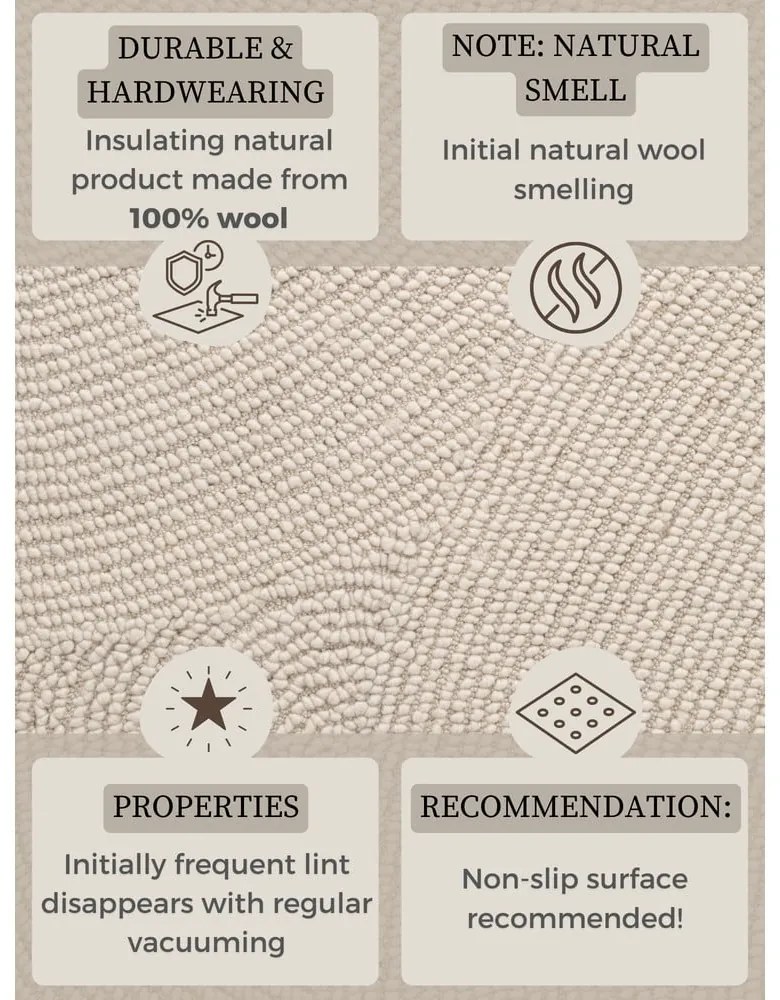 Világos natúr színű kézi szövésű gyapjú kerek szőnyeg ø 150 cm Eleni Natural White – Hanse Home