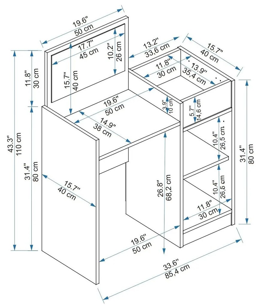 Fésülködőasztal Kudopa 2 (fehér) . 1094102
