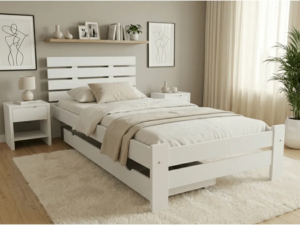 PARIS magasított ágy 80x200 cm, fehér Ágyrács: Lamellás ágyrács, Matrac: Deluxe 10 cm matrac