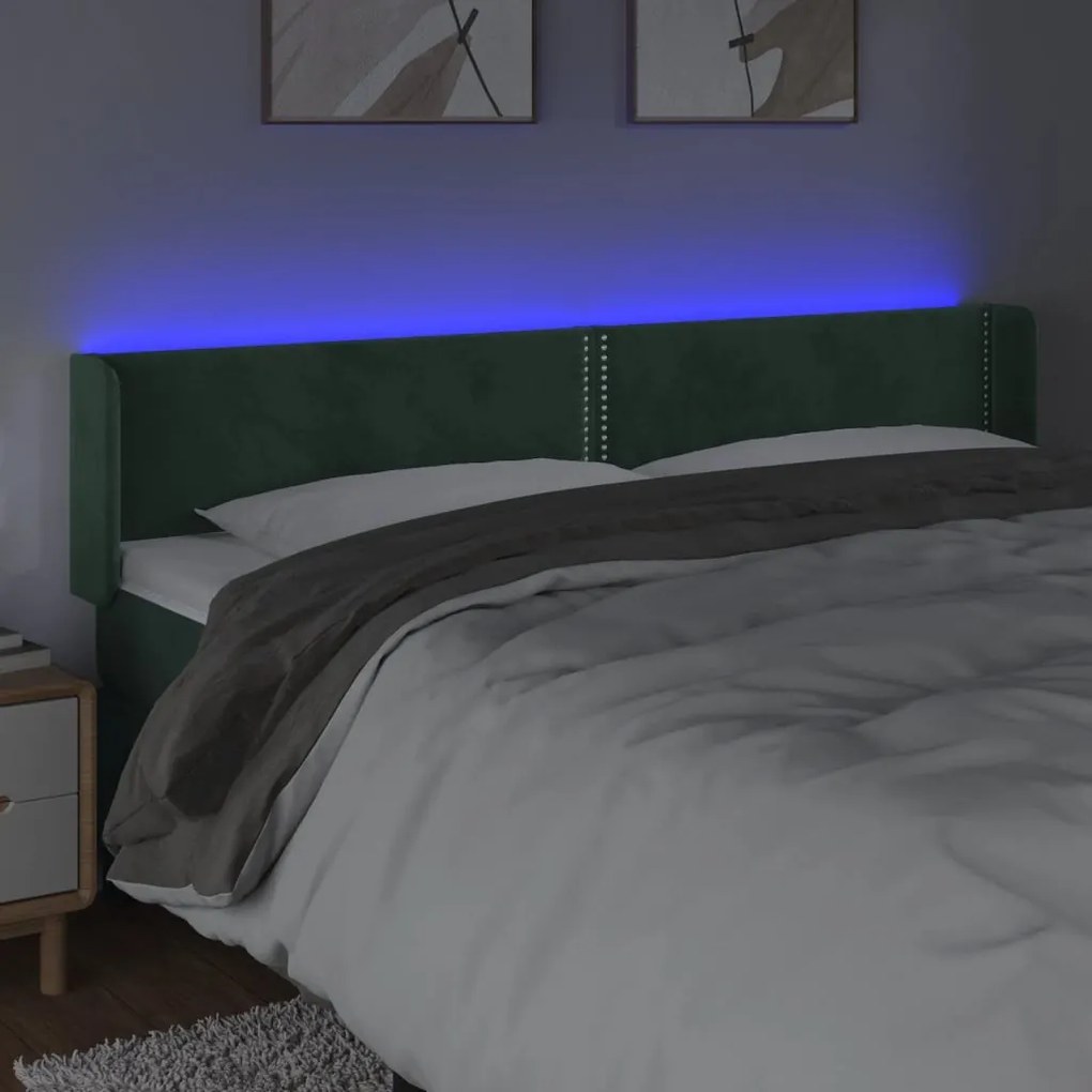 sötétzöld bársony LED-es fejtámla 183 x 16 x 78/88 cm