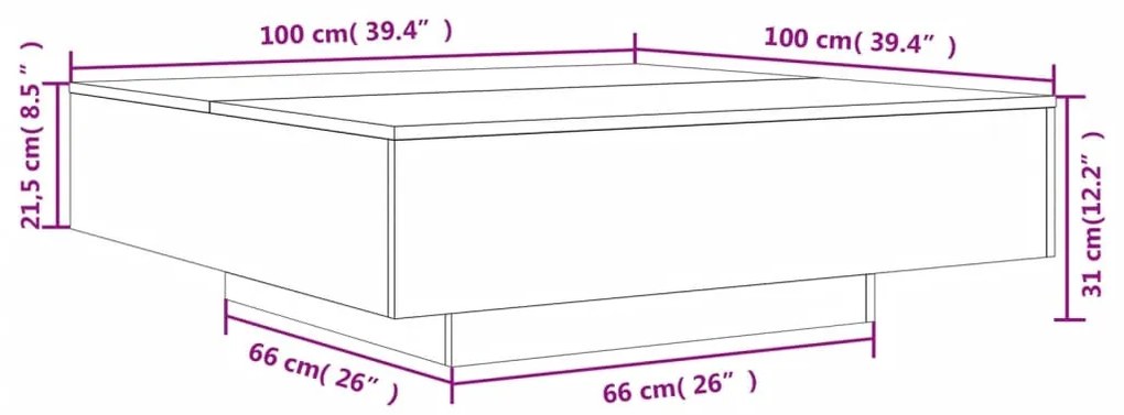 betonszürke szerelt fa dohányzóasztal 100x100x31 cm