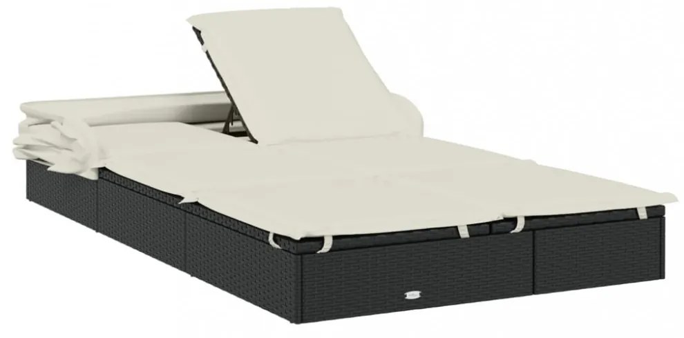 2 személyes fekete polyrattan napágy tetővel 213 x 118 x 97 cm