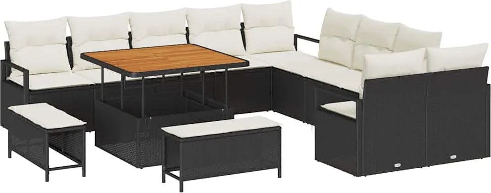 vidaXL Kerti Kanapé Szett párnával tárolóval 13 pcs Fekete és Krém