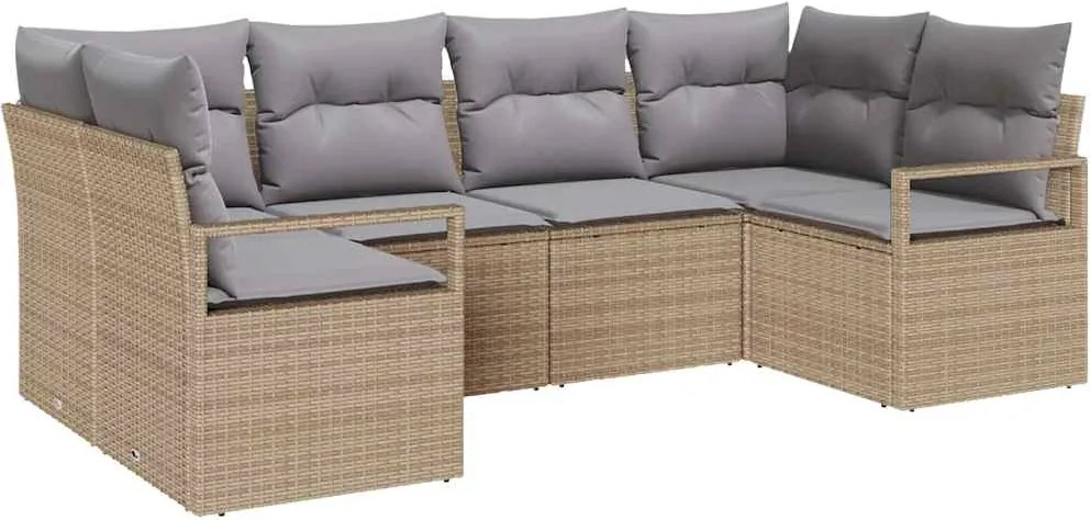 vidaXL Kerti Kanapé Szett 6 pcs Beige és Világosszürke polirattan