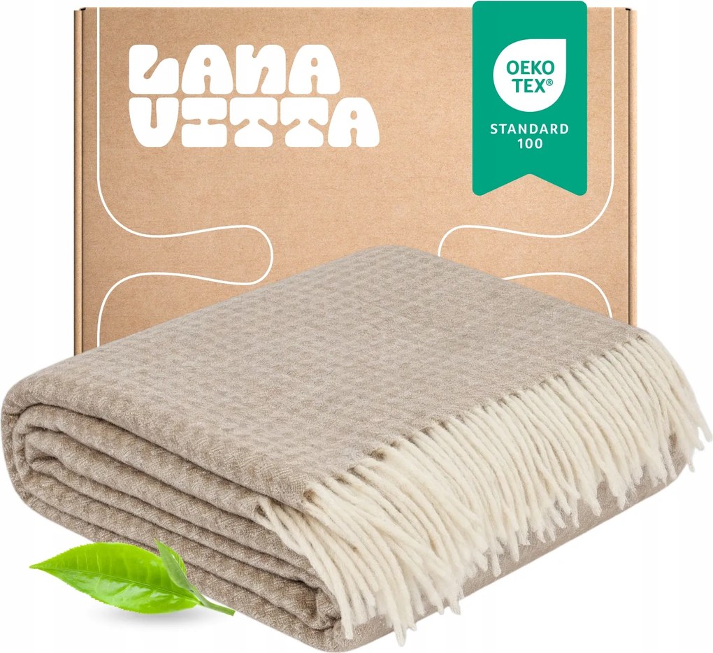 Gyapjú Takaró Komfort 100% Gyapjú Ágytakaró Pléd Bézs 150х200 cm