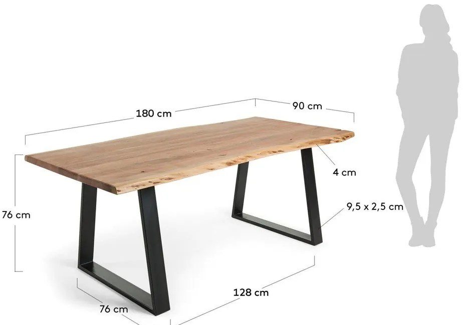 Natúr színű étkezőasztal akácfa asztallappal 90x180 cm Alaia – Kave Home